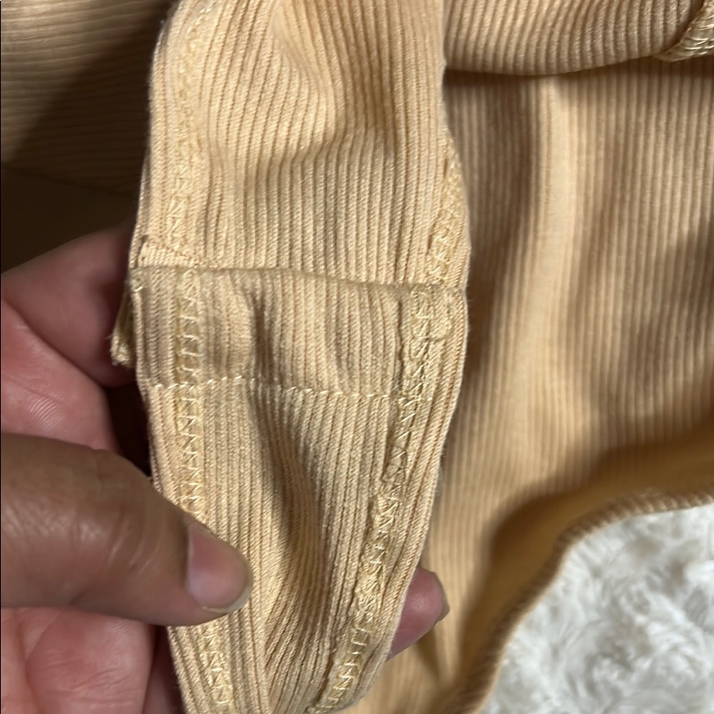 Lulu's Tan Ribbed Bodysuit with Cap Sleeves - Picture 4 of 7